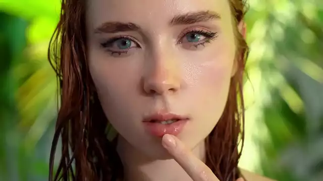 Madura pelirroja desnuda belleza deepthroats y traga cum por la piscina POV